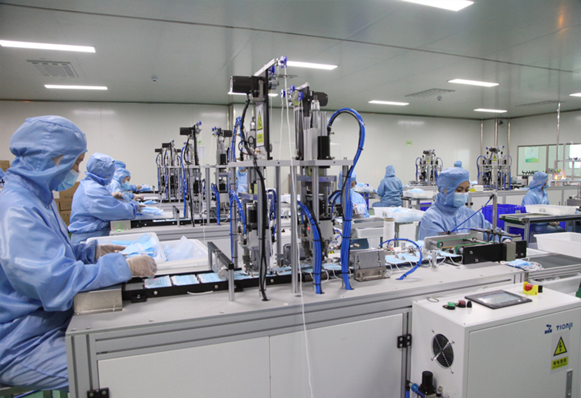 Production of medical surgical face masks.